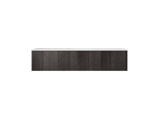 Laviva 313LGN-66CR-MW Legno 66" Carbon Oak vanity with Matte White solid surface top, front view on a white background