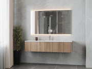 Laviva 313LGN-66WG-MW Legno 66" Weathered Grey vanity with Matte White solid surface top, wall-mounted in a bathroom
