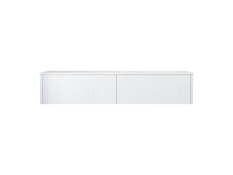 Laviva 313LGN-72DAW-MW Legno 72" Alabaster White double vanity with Matte White solid surface top, front view on a white
