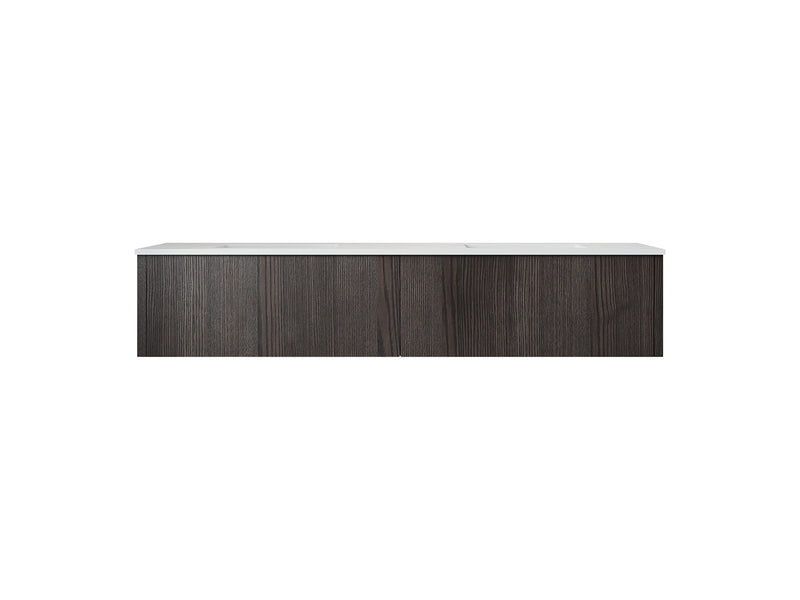 Laviva 313LGN-72DCR-MW Legno 72" Carbon Oak double vanity with Matte White solid surface top, front view on a white