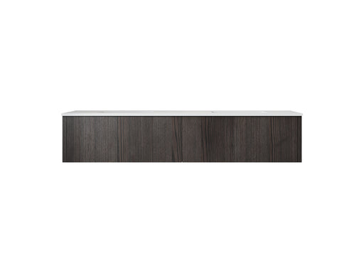 Laviva 313LGN-72DCR-MW Legno 72" Carbon Oak double vanity with Matte White solid surface top, front view on a white