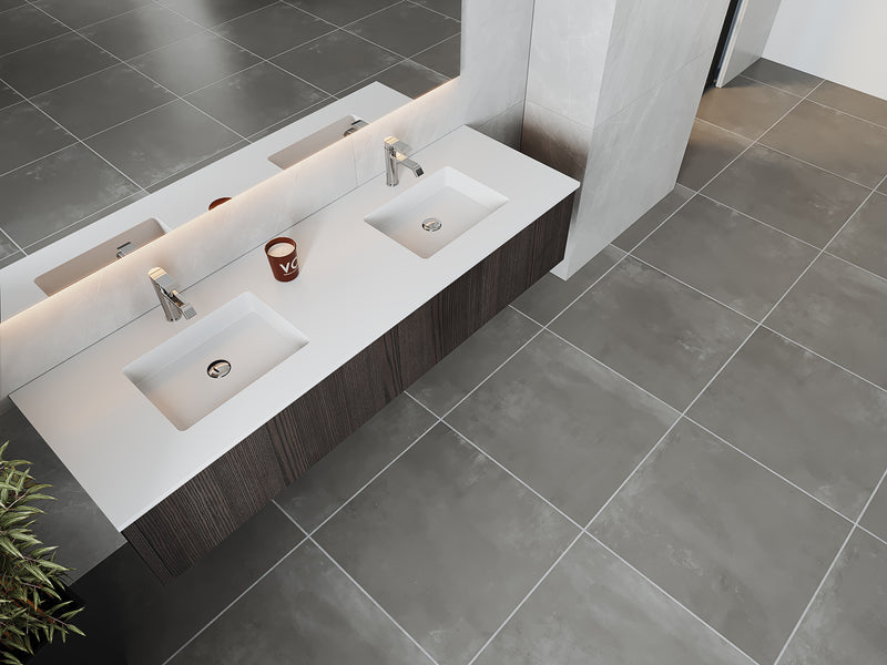 Laviva 313LGN-72DCR-MW Legno 72" Carbon Oak double vanity with Matte White solid surface top, top and sink from above