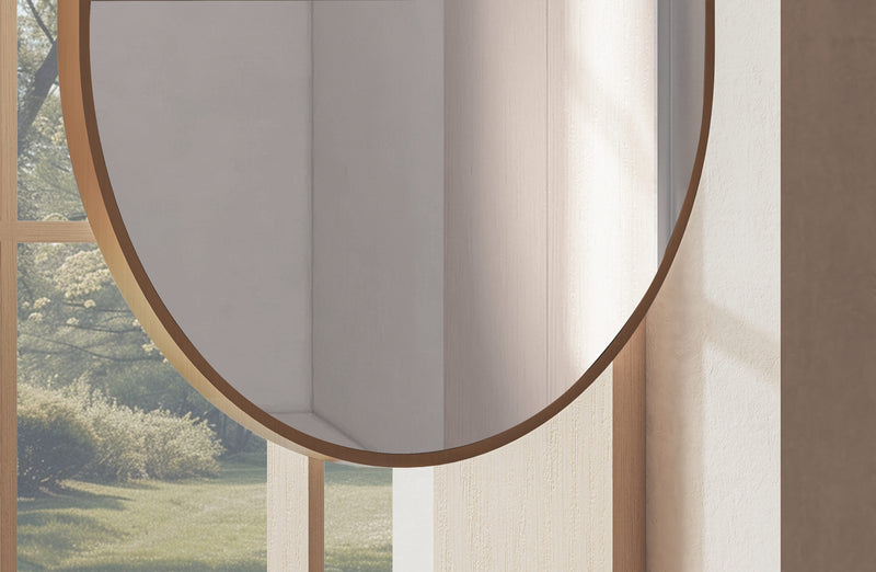 Laviva 313MFCPL-2440SB Hanging Pill 24" x 40" Satin Brass mirror, frame bottom close-up
