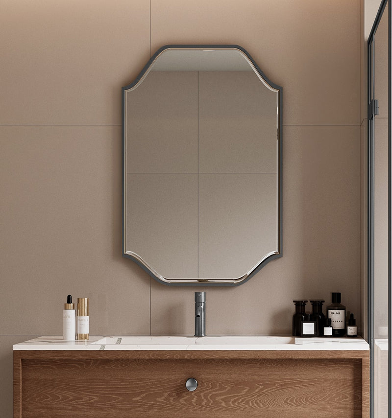 Laviva 313MFGAT-2436MB Gatsby 24" x 36" Matte Black mirror, installed above a vanity