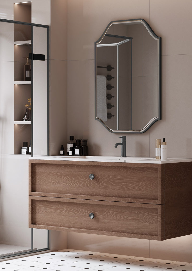 Laviva 313MFGAT-2436MB Gatsby 24" x 36" Matte Black mirror, installed in a bathroom, wide view