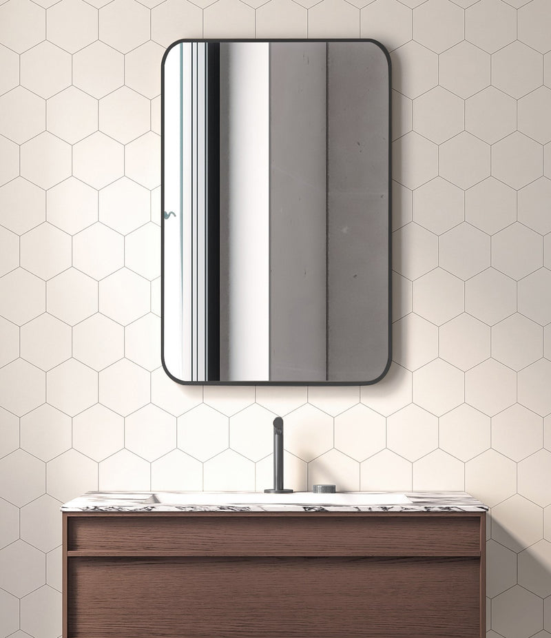 Laviva 313MFLAT-2436MB Latitude 24" x 36" Matte Black mirror, installed above a vanity