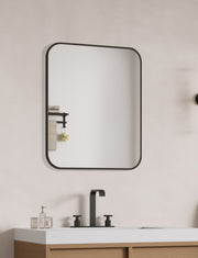 Laviva 313MFLAT-3036MB Latitude 30" x 36" Matte Black mirror, installed above a vanity