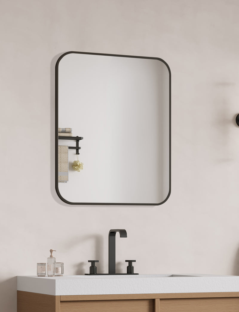 Laviva 313MFLAT-3036MB Latitude 30" x 36" Matte Black mirror, installed above a vanity