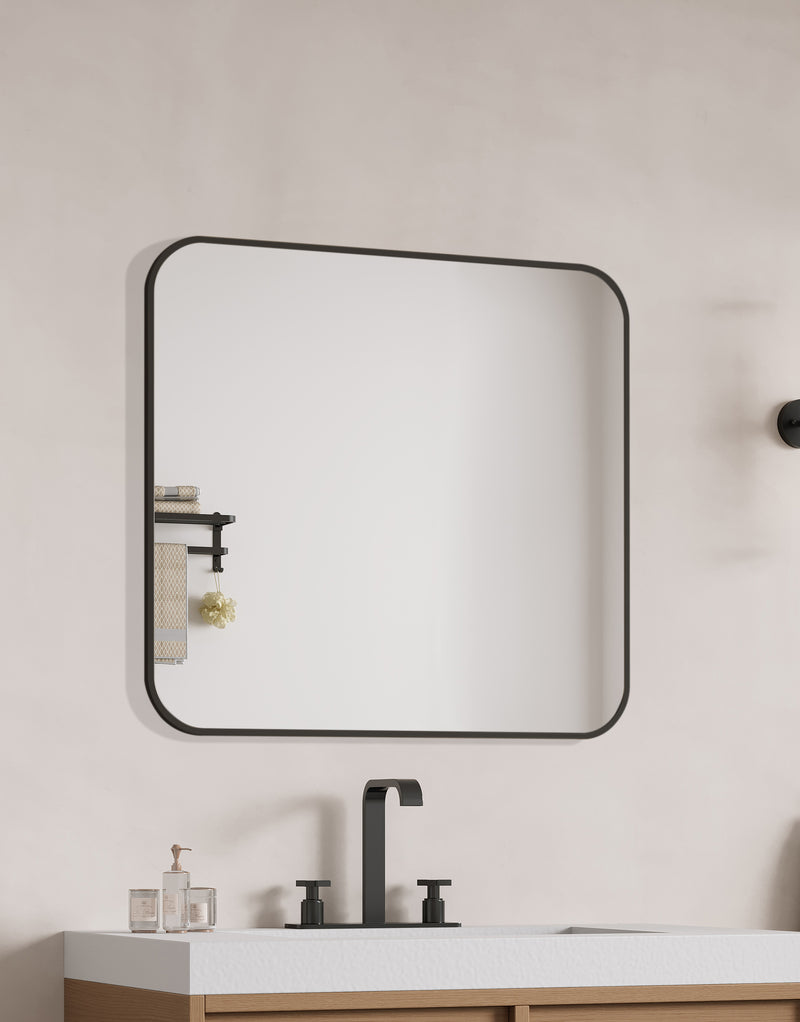 Laviva 313MFLAT-3636MB Latitude 36" x 36" Matte Black mirror, installed above a vanity