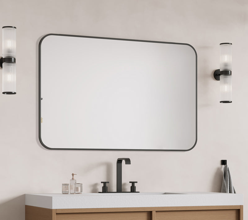 Laviva 313MFLAT-4836MB Latitude 48" x 36" Matte Black mirror, installed above a vanity