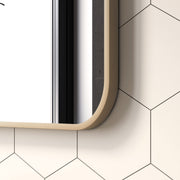 Laviva 313MFLAT-4836SB Latitude 48" x 36" Satin Brass mirror, frame corner close-up