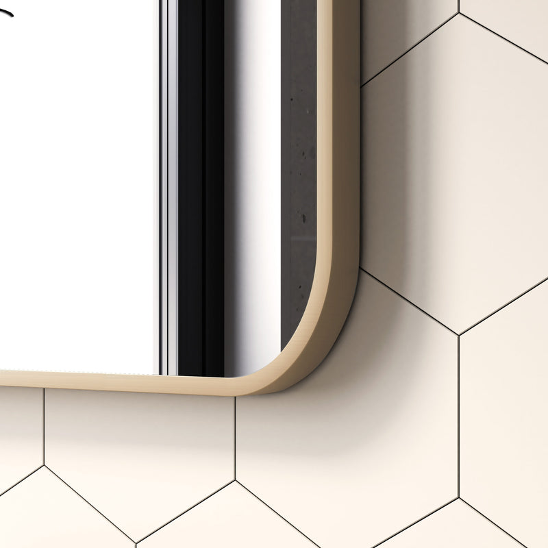 Laviva 313MFLAT-4836SB Latitude 48" x 36" Satin Brass mirror, frame corner close-up