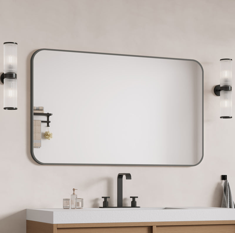 Laviva 313MFLAT-6036MB Latitude 60" x 36" Matte Black mirror, installed above a vanity
