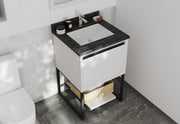 Laviva 313SMR-24W-BW Alto 24" White vanity with Black Wood marble top, installed in a bathroom