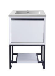 Laviva 313SMR-24W-MW Alto 24" White vanity with Matte White solid surface top, front view on a white background