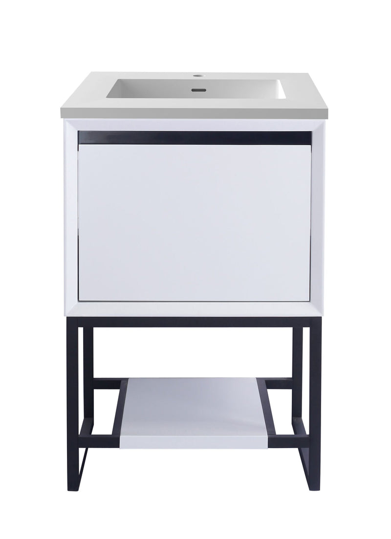 Laviva 313SMR-24W-MW Alto 24" White vanity with Matte White solid surface top, front view on a white background