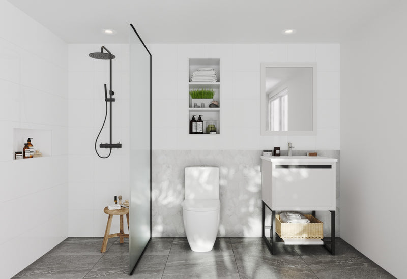 Laviva 313SMR-24W-MW Alto 24" White vanity with Matte White solid surface top, wide room view in a bathroom