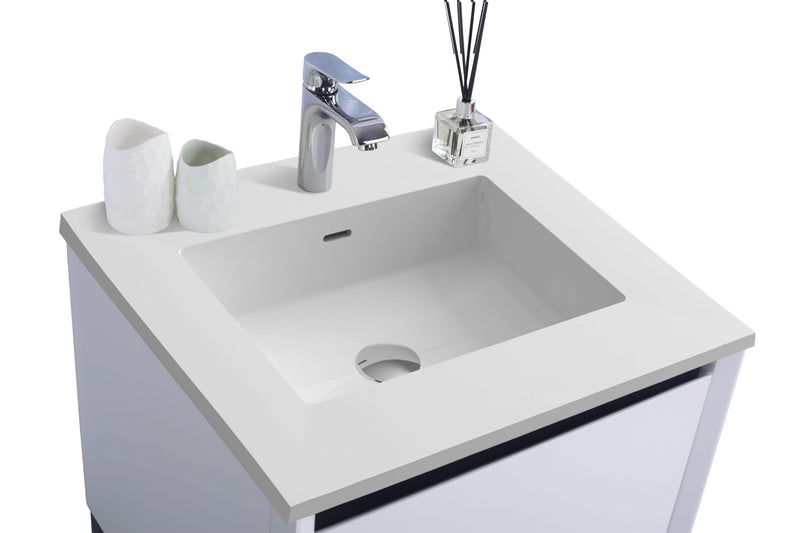 Laviva 313SMR-24W-MW Alto 24" White vanity with Matte White solid surface top, countertop and sink close-up