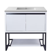 Laviva 313SMR-36W-MW Alto 36" White vanity with Matte White solid surface top, front view on a white background