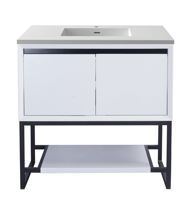 Laviva 313SMR-36W-MW Alto 36" White vanity with Matte White solid surface top, front view on a white background