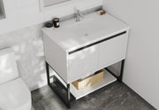Laviva 313SMR-36W-MW Alto 36" White vanity with Matte White solid surface top, installed in a bathroom