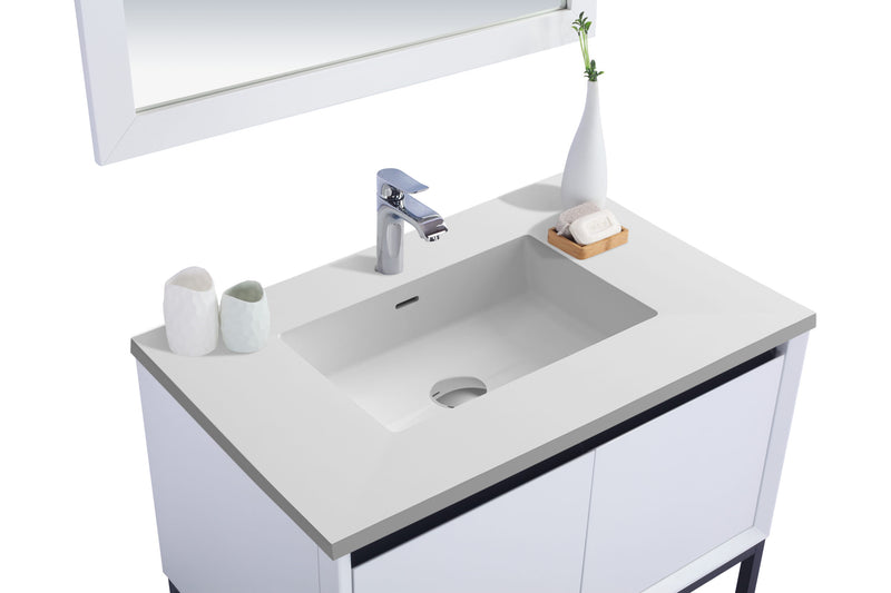 Laviva 313SMR-36W-MW Alto 36" White vanity with Matte White solid surface top, countertop and sink close-up