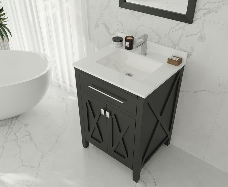 Laviva 313SQ1H-24-WQ Forever 24" White quartz countertop, installed on a vanity cabinet in a bathroom