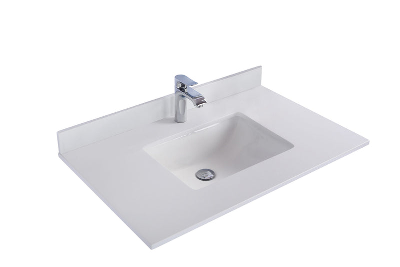 Laviva 313SQ1H-36-WQ Forever 36" White quartz countertop, angled view on a white background