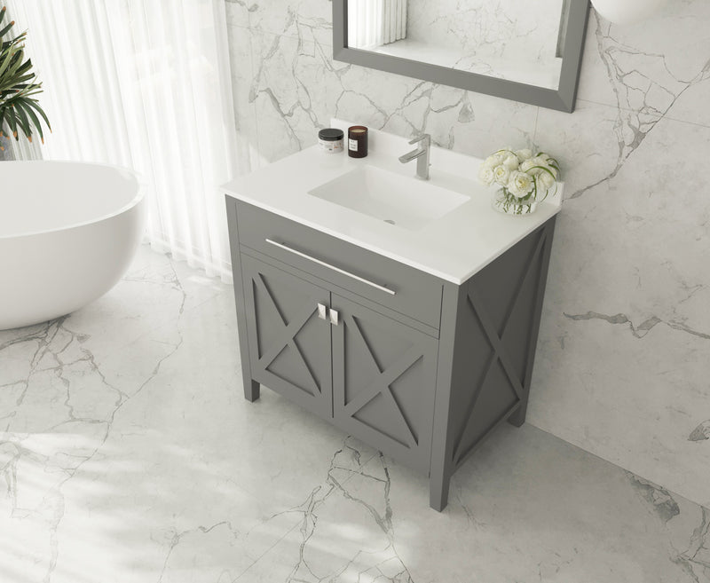 Laviva 313SQ1H-36-WQ Forever 36" White quartz countertop, installed on a vanity cabinet in a bathroom
