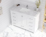 Laviva 313SQ1H-48-WC Forever 48" White marble countertop, installed on a vanity cabinet in a bathroom