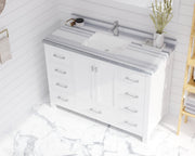 Laviva 313SQ1H-48-WS Forever 48" White marble countertop, installed on a vanity cabinet in a bathroom