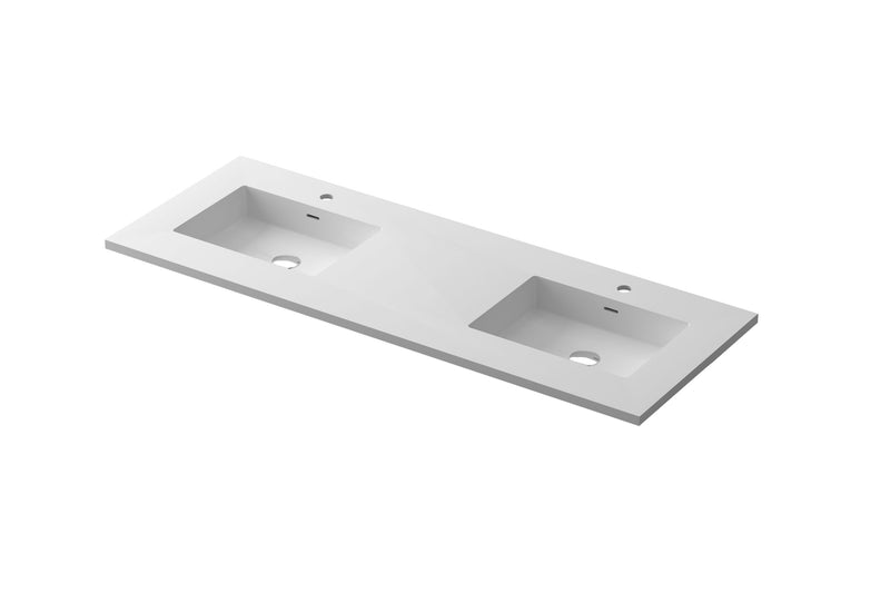 Laviva 313SQ1HSS-60D-MW Forever 60" Matte White solid surface countertop, angled view on a white background