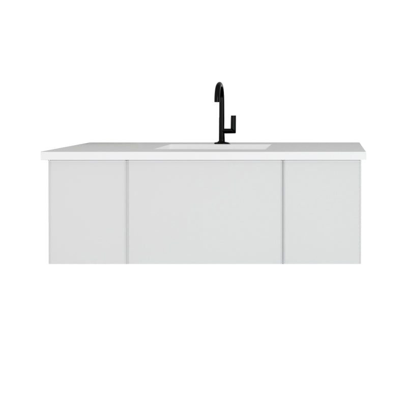 Laviva 313VTR-48CW-MW Vitri 48" Cloud White vanity with Matte White solid surface top, front view on a white background