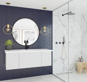 Laviva 313VTR-48CW-MW Vitri 48" Cloud White vanity with Matte White solid surface top, installed in a bathroom