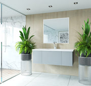 Laviva 313VTR-48FG-MW Vitri 48" Fossil Grey vanity with Matte White solid surface top, installed in a bathroom