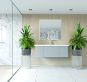 Laviva 313VTR-48FG-MW Vitri 48" Fossil Grey vanity with Matte White solid surface top, wide room view in a bathroom