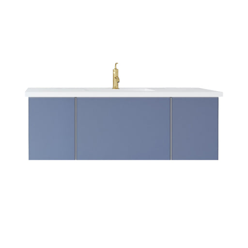 Laviva 313VTR-48NB-MW Vitri 48" Nautical Blue vanity with Matte White solid surface top, front view on a white background
