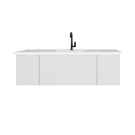 Laviva 313VTR-54CW-MW Vitri 54" Cloud White vanity with Matte White solid surface top, front view on a white background