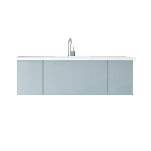 Laviva 313VTR-54FG-MW Vitri 54" Fossil Grey vanity with Matte White solid surface top, front view on a white background
