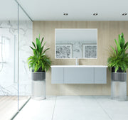 Laviva 313VTR-54FG-MW Vitri 54" Fossil Grey vanity with Matte White solid surface top, wide room view in a bathroom