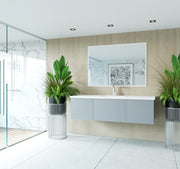 Laviva 313VTR-60CFG-MW Vitri 60" Fossil Grey vanity with Matte White solid surface top, installed in a bathroom