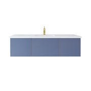 Laviva 313VTR-60CNB-MW Vitri 60" Nautical Blue vanity with Matte White solid surface top, front view on a white background
