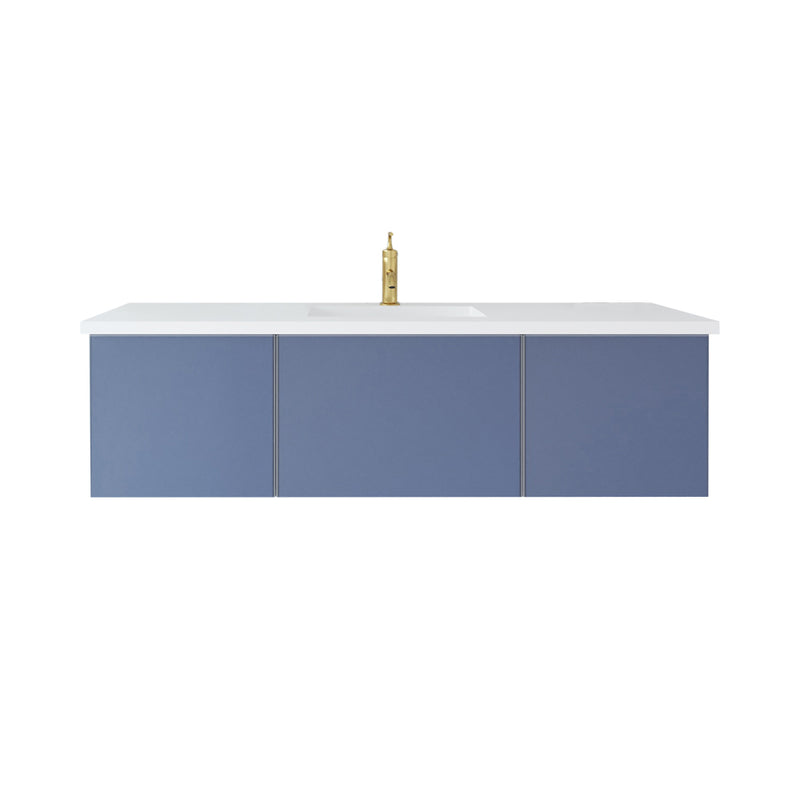 Laviva 313VTR-60CNB-MW Vitri 60" Nautical Blue vanity with Matte White solid surface top, front view on a white background