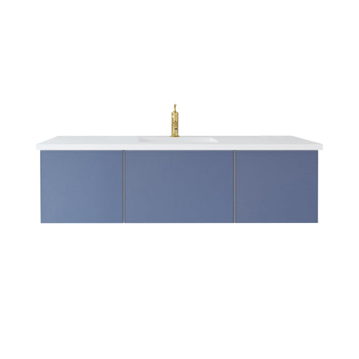Laviva 313VTR-60CNB-MW Vitri 60" Nautical Blue vanity with Matte White solid surface top, front view on a white background