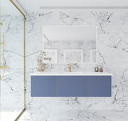Laviva 313VTR-60CNB-MW Vitri 60" Nautical Blue vanity with Matte White solid surface top, wide room view in a bathroom