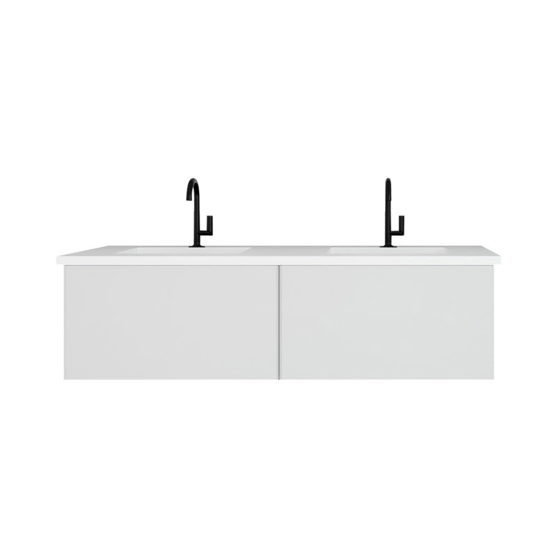Laviva 313VTR-60DCW-MW Vitri 60" Cloud White double vanity with Matte White solid surface top, front view on a white