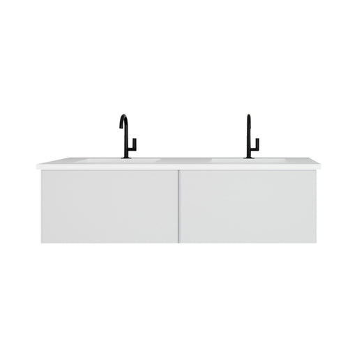 Laviva 313VTR-60DCW-MW Vitri 60" Cloud White double vanity with Matte White solid surface top, front view on a white