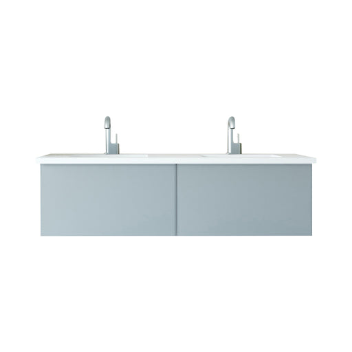 Laviva 313VTR-60DFG-MW Vitri 60" Fossil Grey double vanity with Matte White solid surface top, front view on a white