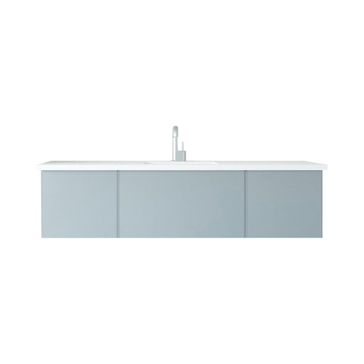 Laviva 313VTR-66FG-MW Vitri 66" Fossil Grey vanity with Matte White solid surface top, front view on a white background