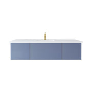 Laviva 313VTR-66NB-MW Vitri 66" Nautical Blue vanity with Matte White solid surface top, front view on a white background